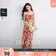 三彩2025夏季新款法式萊賽爾碎花連衣裙一字領(lǐng)吊帶裙長(cháng)裙優(yōu)雅S 玫瑰紅花卉 M 160/84A
