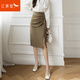 紅蜻蜓開(kāi)叉半身裙女2025年秋季新款女裝中長(cháng)款裙職業(yè)裝包臀裙女士裙子卡其色M 推薦100斤-110斤