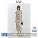 LILY2025夏新款女裝時(shí)尚設(shè)計(jì)感拼接褶皺收腰通勤純色短袖連衣裙 715灰棕 S