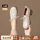 ZHR頭層牛皮單鞋女通勤風(fēng)粗跟系帶女鞋工作職業(yè)樂(lè )福皮鞋女KM07米色36