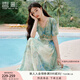 香影海邊度假暈染連衣裙女2025夏季新款民族風(fēng)波西米亞v領(lǐng)雪紡裙 綠花 連衣裙  M 160/84A/95-110斤