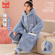 貓人（MiiOW）女士睡衣女【珊瑚絨加厚保暖】冬季連帽睡袍長(cháng)褲家居服藍色2XL