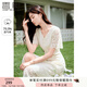 香影（xiangying）v領(lǐng)蕾絲連衣裙女2025夏季新款重工米白色高級感法式鏤空裙子 米色 M