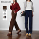 Olrain歐芮兒通勤柔軟燈芯絨小腳褲女裝秋季休閑寬松九分褲 深咖色 M
