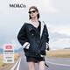 MO&Co.牛仔夾克棉質(zhì)襯衫領(lǐng)側門(mén)襟復古洗水寬松落肩黑外套摩安珂 牛仔黑色 S 160