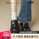 ZHR樂(lè )福鞋女2025春季英倫風(fēng)厚底增高魔術(shù)貼單鞋配裙子百搭軟底小皮鞋 黑色 38