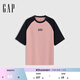 GAP男女裝2025春季新款純棉印花logo撞色插肩袖短袖T恤上衣725618 粉色 XS (165/84A)亞洲尺碼