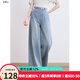 百圖betu女裝2025夏季新款牛仔闊腿褲提花條紋高腰百搭褲子女2507X01 牛仔色 M