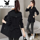花花公子（PLAYBOY）有里布/好質(zhì)量風(fēng)衣女短外套春秋韓版顯瘦小 黑色 L建議105-115斤