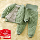 迪士尼（Disney）寶寶無(wú)骨保暖內衣男童女童秋冬家居服加厚睡衣嬰兒加棉護肚套裝 保暖對開(kāi)綠色套裝 100