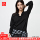 優(yōu)衣庫女裝精紡美利奴羊毛POLO領(lǐng)針織衫/通勤25秋冬新款478333 09 黑色 L /160/88A