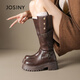 卓詩(shī)尼2026秋季新款高筒騎士靴女英倫風(fēng)皮帶扣顯瘦廢土風(fēng)一鞋兩穿 棕色【常規四季款】 38