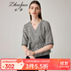 兆君2024春夏真絲新款復古黑白格紋襯衫女氣質(zhì)V領(lǐng)抽繩桑蠶絲上衣 黑白格 XL