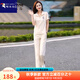 啄木鳥(niǎo)冰絲薄款運動(dòng)套裝女夏季2025新款洋氣上檔次休閑時(shí)尚兩件套 米白色短袖兩件套  2XL 120-130斤
