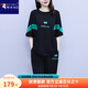 啄木鳥大碼時(shí)尚運(yùn)動(dòng)休閑套裝女2025夏季新款印花衛(wèi)衣五分褲短褲兩件套潮 黑色 2XL【135-155斤】