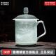景德鎮（jdz）陶瓷家用中式手工長(cháng)城茶杯茶具帶蓋辦公泡茶杯喝茶水杯送老師禮物 影青浮雕長(cháng)城茶杯