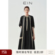 EIN【輕法式小黑裙】EIN言優(yōu)雅系帶蕾絲拼接五分袖連衣裙秋新款 石墨黑 M
