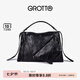 GROTTO個(gè)樂(lè)翻領(lǐng)包真皮大容量通勤小眾機(jī)車風(fēng)手提單肩斜挎包七夕禮物 經(jīng)典黑(牛皮)  L