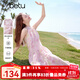百圖betu女裝2025夏季新款海島度假風(fēng)掛脖連衣裙油彩花卉裙子2504T84 粉紅 S