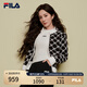 FILA 楊冪同款|斐樂官方女士編織外套2025春新款時尚休閑拼色毛衣開衫 正黑色-BK S （160/80A/S）