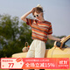 白鹿語(yǔ)夏季時(shí)尚條紋多色短袖復古肌理感個(gè)性微彈T恤女 橘色  L 