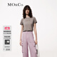 MO&Co.【涼感】T恤夏啞光鉚釘臟染褪色dirtyfit彈力正肩美式摩安珂 淺花灰色 S 160