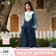 兩三事藍韻花境 2025夏季新款甜美貼布繡花不對稱(chēng)背帶牛仔褲女寬松 深藍色 M