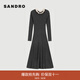 SANDRO秋冬女裝氣質(zhì)甜美灰色撞色花邊領(lǐng)收腰A型長(cháng)款針織連衣裙 240/深灰色 L