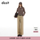 DZZIT地素長(zhǎng)袖T恤2024冬季新款條紋簡(jiǎn)約設(shè)計(jì)復(fù)古上衣女3I4B5202N 深卡其色 S
