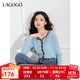 LAGOGO【抗起球】修身撞色毛針織衫女拉谷谷春秋新款舒適圓領(lǐng)上衣 淺藍色(N8) L
