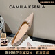 CAMILA KSENIA瓢鞋女2025新款休閑百搭夏季法式平底單鞋鉚釘漆皮晚晚風軟底鞋子 卡其色 37