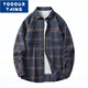 YOOOURTHING長(cháng)袖襯衫男春秋冬季加絨時(shí)尚潮流個(gè)性百搭格子長(cháng)袖襯衣男外套 LY512-牛仔藍 XL 【建議120-150斤】