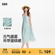 森馬（Semir）連衣裙女肌理條紋蛋糕裙甜美元氣2025新款夏度假風蕾絲吊帶裙 藍色調(diào)00388 L