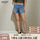 艾諾絲雅詩(shī)【商場(chǎng)同款】2025夏季新品新疆棉顯瘦高腰水洗短褲牛仔褲40533285 牛仔蘭 M