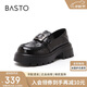 百思圖25春商場(chǎng)同款簡(jiǎn)約金屬扣樂(lè )福鞋粗跟女單鞋M3011AM5 黑色 37