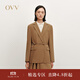 OVV秋冬熱賣女裝平駁領針織羊毛隨附腰帶休閑西服外套 焦糖棕 XL