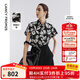 朗姿2025年夏新款短袖黑色襯衣氣質(zhì)高級(jí)感碎花設(shè)計(jì)感法式上衣襯衫 黑色 XL