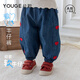 幼歌（YOUGE）嬰幼兒愛(ài)心繡標柔軟寬松軟牛仔束腳褲寶寶可愛(ài)休閑褲子 牛仔藍 100 cm