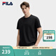 FILA 斐樂(lè)官方男子女子針織短袖衫2025春新款簡(jiǎn)約休閑舒適情侶圓領(lǐng)T恤 正黑色-BK XL