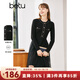 betu百圖女裝秋冬連衣裙小香風(fēng)拼接網(wǎng)紗針織連衣裙收腰修身顯瘦連 黑色 M
