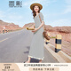 香影條紋針織連衣裙女2025夏裝新款復古法式短袖休閑顯瘦流蘇長裙 米色 S