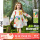 ASK JUNIOR兒童裙子2025秋季女童印花連衣裙A字下擺泡泡袖小童 花色 120