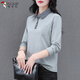 啄木鳥(niǎo)正肩polo衫長(cháng)袖t恤女新款秋季純棉中年大碼打底衫上衣 灰色 XL