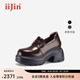 艾今（IIJIN）2025夏季新款9.5cm厚底內(nèi)增高女鞋超輕百搭真皮樂福鞋女721DKA 巧克力色 34