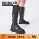 Semir官方正品時(shí)裝靴女靴春秋季新款潮流休閑高幫系帶機車(chē)靴長(cháng)筒靴女 黑色 37