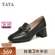 他她（TATA）粗跟氣質(zhì)樂福鞋女鞋通勤一腳蹬單鞋2025春季新款7BC24AA5 黑色 37