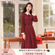 香影酒紅色連衣裙女2025秋季新款秋冬正式場(chǎng)合年會(huì )法式百褶襯衫裙 紅色 S
