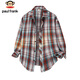 大嘴猴（paul frank）長(cháng)袖襯衫男春秋季潮牌格子襯衣男士外套男寬松上衣服 紅格 XL