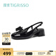 蹀愫（tigrisso）甜美減齡漆皮蝴蝶鞋中粗跟時(shí)裝包頭涼鞋女TA43109-52 黑色 36 230mm
