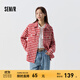 森馬外套女中長(cháng)款格子粗花呢上衣時(shí)尚氣質(zhì)春復古翻領(lǐng)紅色衣服炸街 紅白色調00461 S